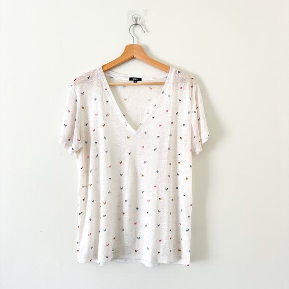 Rails Cara Butterfly Print Short Sleeve Pullover V-Neck T-Shirt White M - Picture 1 of 10